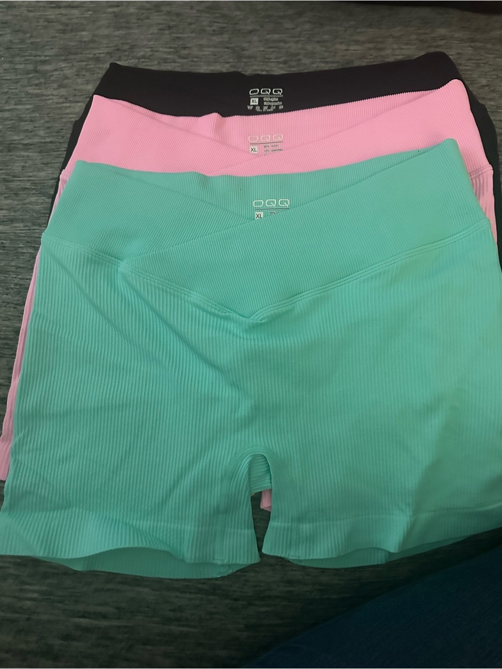 Ribbed High-Waist Bike Shorts - Mint, Pink & Black (3-Pack)